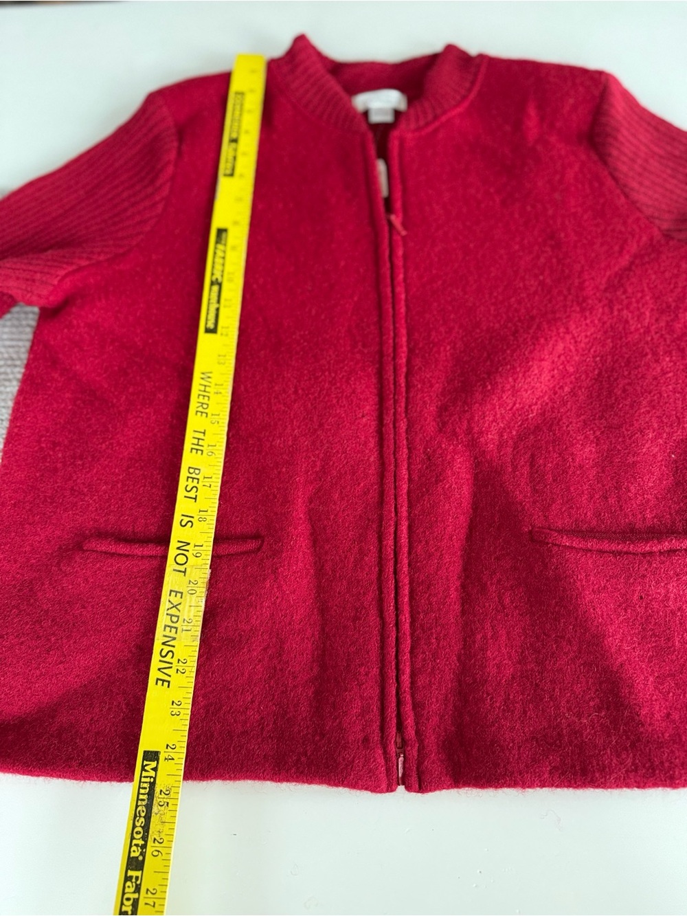 Vintage Christopher & Banks Red Boiled Wool Zip-Front Cardigan Sweater Jacket XL - Picture 8 of 9